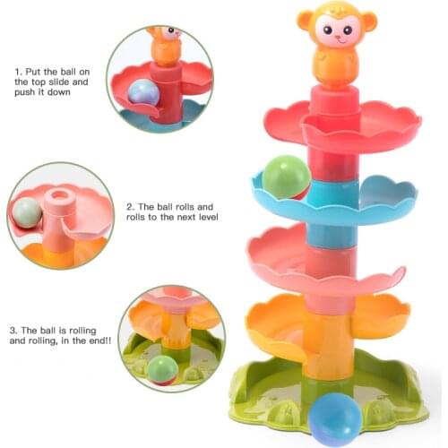 Childrens Educational Stacking Track Rolling Ball Sliding Ball Tower Baby Fun Early Education Spinning Fun 1-3 Years Old Toys