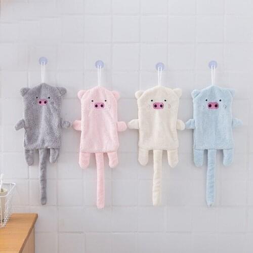 Childrens Hand Towel Baby Coral Fleece Lovely Cartoon Plush Kitchen Hanging Bath Wipe Towel Solid Soft towels bathroom Gifts