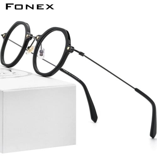 FONEX Acetate Titanium Glasses Frame Men 2021 Vintage Polygon Prescription Eyeglasses Women Optical Spectacles Eyewear F85677