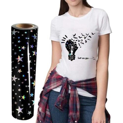Holographic Star Pattern HTV Vinyl Iron on Heat Transfer Vinyl Bundles for DIY T-Shirt Decoration Fabric Crafts Easy To Cut Weed