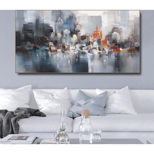 City Building Rain Boat Poster Scenery Abstract Canvas Painting Posters and Prints Wall Art Pictures for Living Room Home Decor