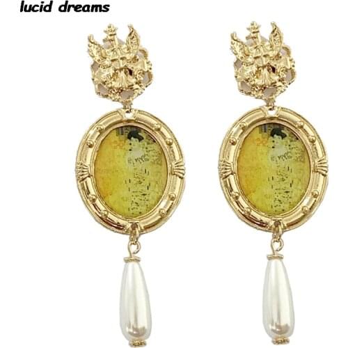 Gustav Klimt Charm Vintage Drop Earrings Oil Painting Jewelry Dangle Gold Statement Earrings For Women 2020 New Jewelry Hot Sale