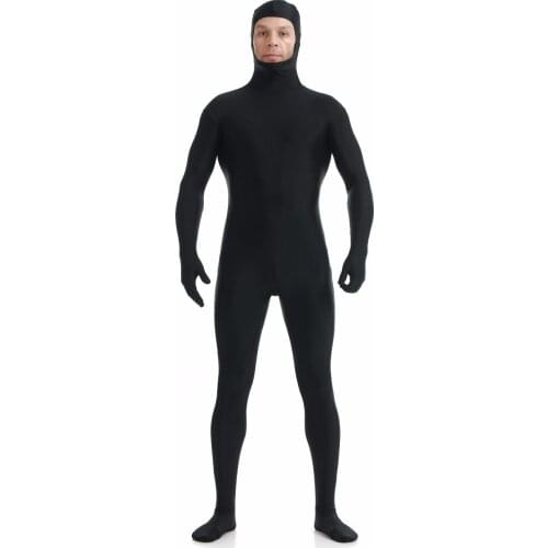 Spandex Open Face Full Bodysuit Nylon Hooded Black Zentai Suit Men Lycra Suits Catsuits Second Skin Tight Suit Halloween Cosplay