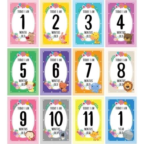 12 Pcs Baby Milestone Photo Sharing Cards 0-12 Months Babys 1st Year Memory Photo Props Newborn Gift
