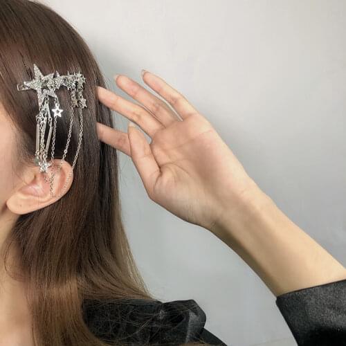 Korean Tassel Star Hair Clips Bling Bling Rhinestone Side Hairpin Simple Fashion Side Barrettes Women Girls Hair Accessories