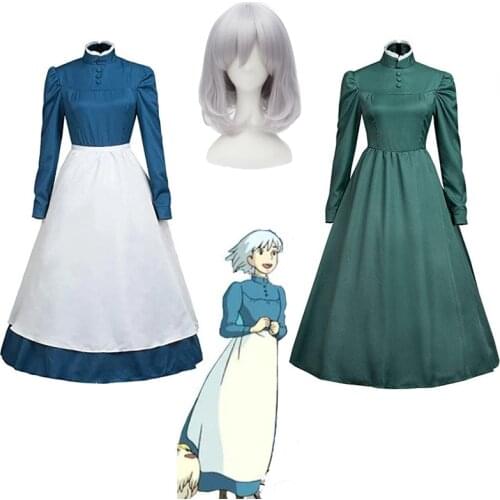 Anime Howls Moving Castle Sophie Hatter Wizard Howl Group of Characters Anime Cosplay Costume Halloween Party women maid Dress