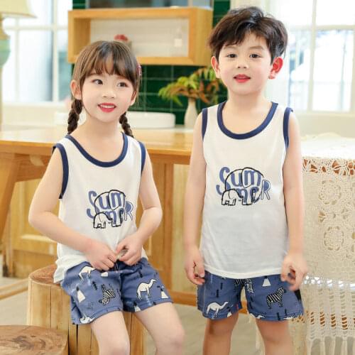 Summer Cotton Pijama Infantil Sleeveless Baby Girl Clothes Suit Cartoon Children Clothing Kids Pajamas Toddler Boys Sleepwear