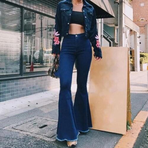 Fashion Women Solid Color Sexy High Waist Slim Bell-bottoms Denim Pants Trousers Pants Women High Waist Sports Leggings Fashion