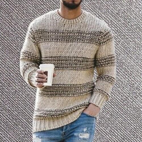 2021 Mens Autumn Striped Sweaters Pullovers Long Sleeve Men Sweater Casual O Neck Stretchy Knitted Pullover Sweater Streetwear