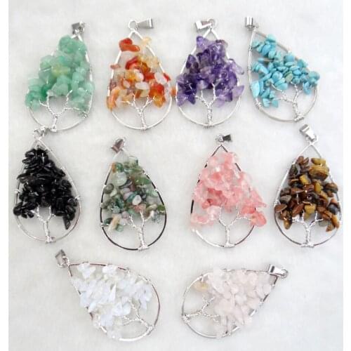 Natural Stone Wisdom Tree Quartz Crystal lapis Turquoises Shape charm Pendants for diy Jewelry making Necklace Accessories6pcs