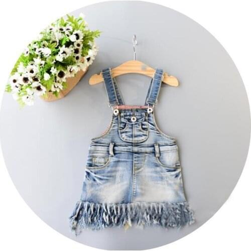 Korean New Pattern 2016 Spring Xia Tongzhuang Girl Baby Pocket Tassels Edge Cowboy Straps Skirt Girl Classic Work Clothes Skirt