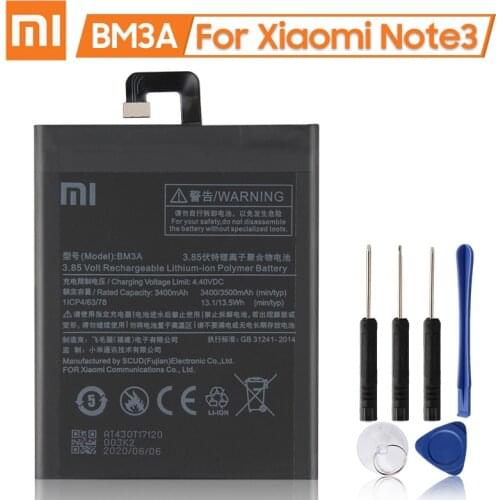 XiaoMi Original Replacement Battery BM3A For XiaoMi Note3 Note 3 100% New Authentic Phone Battery 3400mAh