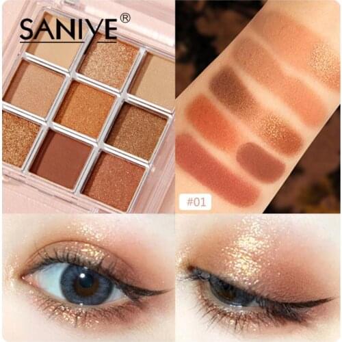 SANIYE Matte Eyeshadow Palette 9 Colors Glitter Eye Shadows Nude Makeup Pink Brown Pigment Mineral Powder Korean Cosmetics TSLM2