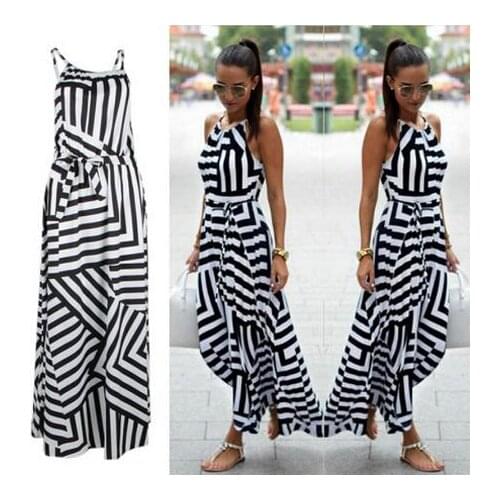 Women Maxi Long Dress New Fashion Women Sexy Boho Striped Sleeveless Beach Style Strap Sundress Vestidos Mujer For Female 2020