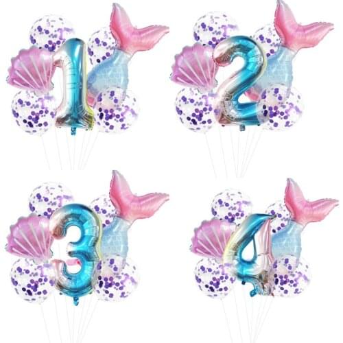 Mermaid Party Balloons 0 1 2 3 4 5 6 7 8 9 Number Foil Balloon Kids Birthday Party Decorations Wedding Baby Shower Helium Globos