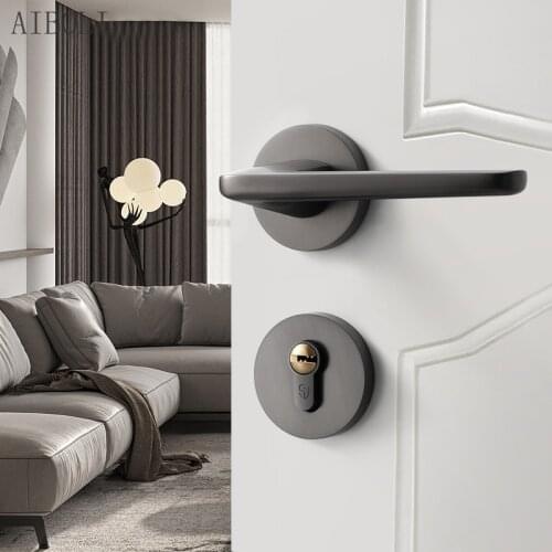 Modern Minimalist Door Lock Indoor Mute Bedroom Room Door Lock Magnetic Split Lock Household Black Gray Wooden Door Lock Lock