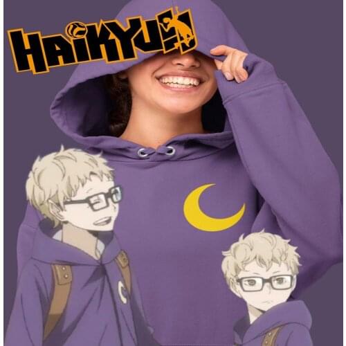 Tsukishima Moon Printed Men Women Hoodies Oversized Sweatshirts Streetwear Harajuku O-Neck Pullovers Tracksuits Unisex Clothing