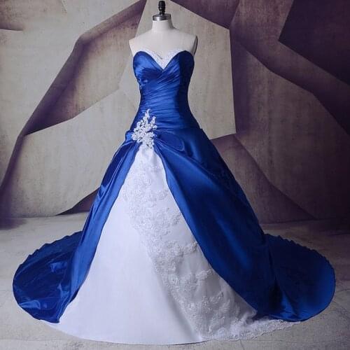 Vintage Royal Blue And White Wedding Gowns Dresses 2018 Sweetheart Lace Up Vestidos De Noiva Plus Size Sexy Long Bridal Dresses