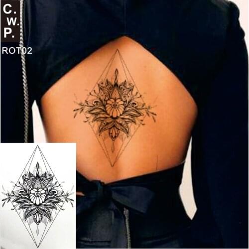 ROT02 1 PIECE Black Geometric Flower Back or Chest Big Flower Waterproof Temporary Tattoo Body Art