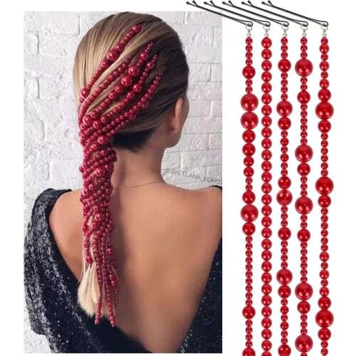 1 set of womens fashion hair chain jewelry accessories red simulated pearl hair belt pin wedding bride jewelry headband 2021