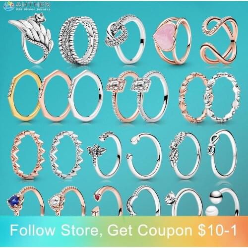 Ahthen Sparkling Rings 925 Sterling Silver Rings Seashell Crown Geometric Shapes Sparkle Halo Rings 925 Women Rings Girl Rings