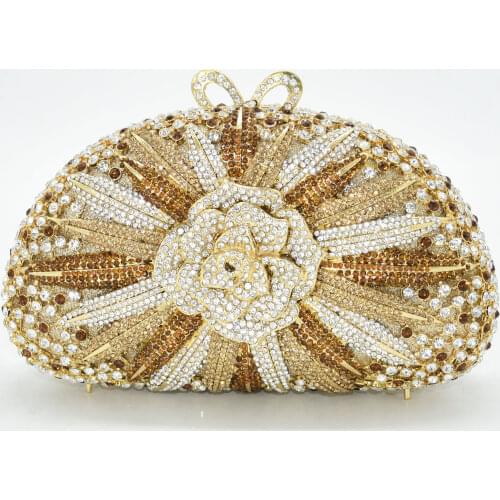 New Fashion Flower Crystal Clutch Handbag and Purse Female Crystals Diamond Clutches Women Evening Bag for Wedding Handmades