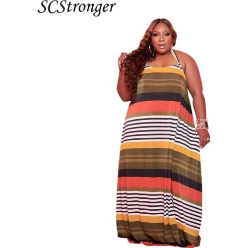 Scstronger Summer Ladies Open Back Striped Style Dress With Pockets Shoulder Straps Plus Size Womens Fashion Loose Платье 2021