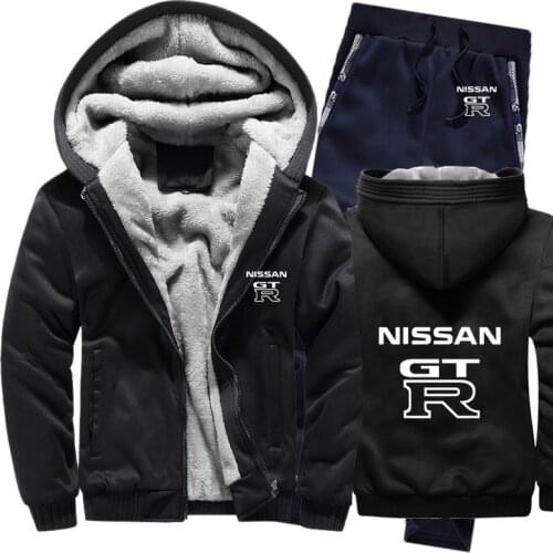 Winter Hoodies Men GTR Car Logo Print Mens Hoodies Suit Thicken Warm Fleece cotton Zipper Tracksuit Mens Jacket+Pants 2Pcs Sets