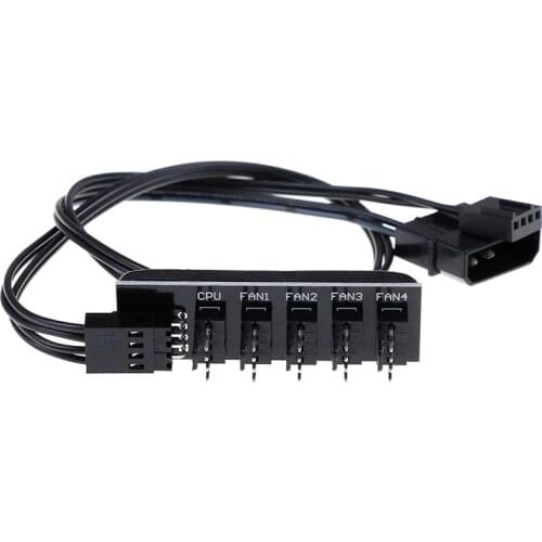 1 to 5-Port 4-pins PWM CPU Cooler/ Case/ Chasis Cooling Fan Power Cable Hub Splitter Adapter Black Sleeved Jacket 40cm