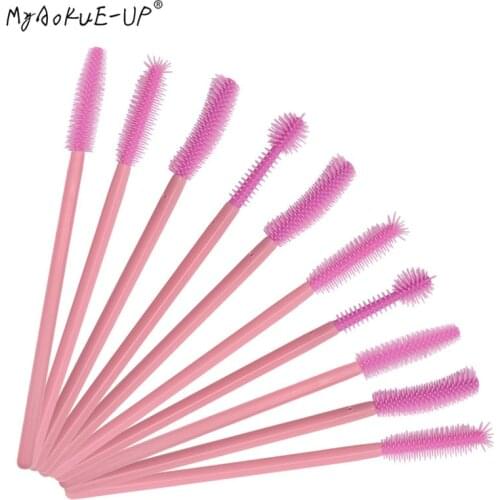 100 Pcs Full Pink Disposable Eyelashes Silicone Brush Eyelash Extension Make Up Brushes Eye Lash Mascara Wands Applicator Tool