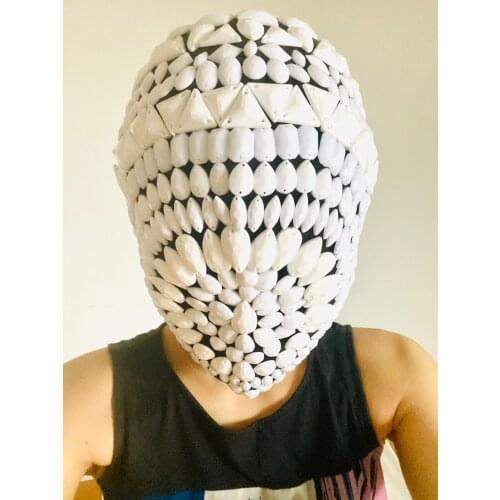 2021 New Style Full White Acrylic Rhinestone Mask Nightclub Gogo Dance Headwear DJ Festival Rave Outfit Accessories VDB4034