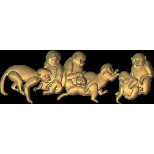 3D model family monkey relief statue for CNC router printer Artcam Aspire type3 STL format file M452