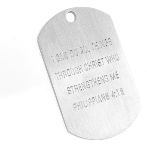 Stainless steel Jesus Bible Philippians 4:13 matte surface 22x36mm military tags engraved bead chains wholesale 10pcs