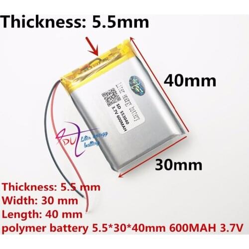 553040 3.7V 600MAH Lithium Polymer Li Po li ion Rechargeable Battery For Mp3 MP4 MP5 GPS bluetooth electronics part