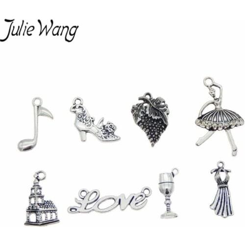 Julie Wang 8PCS Alloy Mixed Ballet Girl Dancer Party Favor Charms Antique Silver Color Jewelry Making Pendant Findings Accessory