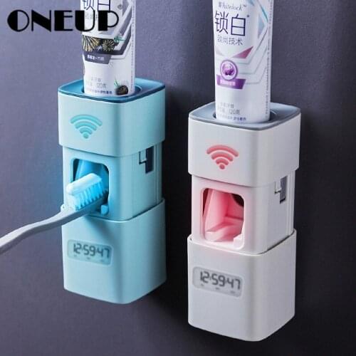 ONEUP Automatic Toothpaste Dispenser Dust-proof Toothbrush Holder Wall Mount Bathroom Accessories Set Toothpaste Squeezers Tooth