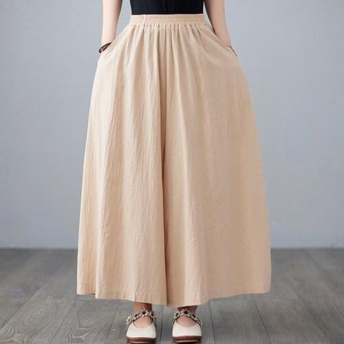 Women Cotton Linen Casual Pants New Arrival 2021 Summer Vintage Style Loose Comfortable Female Ankle-length Wide Leg Pants S4068