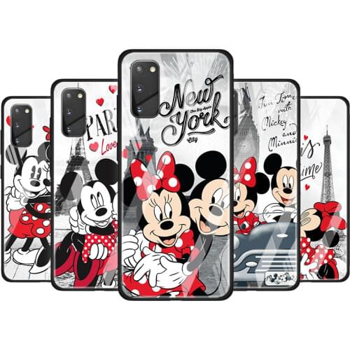 Mickey Minnie in London for Samsung Galaxy S20 FE Ultra Note 20 S10 Lite S9 S8 Plus Luxury Tempered Glass Phone Case Cover