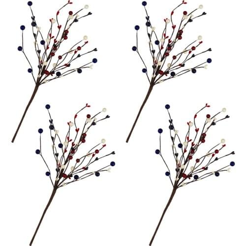 Berry Ficks Patriotic Stems Independence Day Decor Red 4th Of July Pip Xmas Blue Festival Cutting Home Plastic Artificial Branch