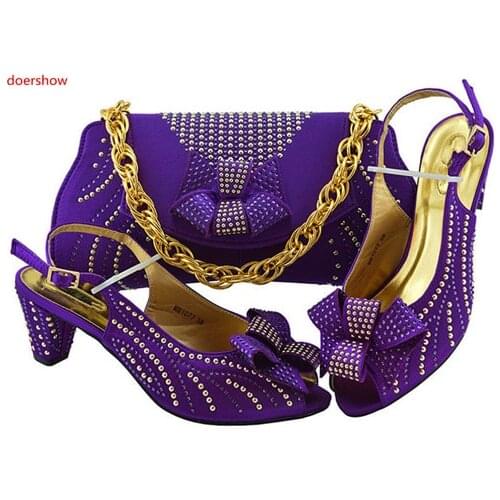 Doershow Direct sales purple Shoe And Bag Set African party Shoe And Bag Sets Italy Women Shoe And Bag To Match For partySWD1-19