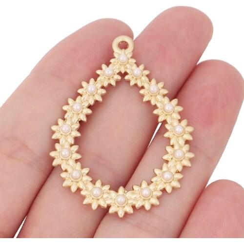 6 x Gold Tone Large Open Water Drop Flowers Charms Pendants for DIY Earrings Jewelry Making Accessories 48x35mm