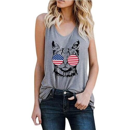 Summer Women Tops Cat Print Sleeveless T-shirt Solid Casual Female Tees Y2k Harajuku Shirt Mujer Camisetas Punk Clothes Egirl