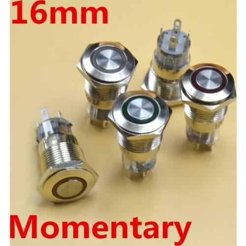 5V 12V 24V 220V LED 16mm metal switch momentary metal pushbutton switch 1NO1NC
