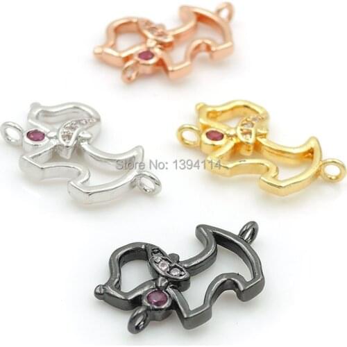 15*12*2mm Micro Pave Clear&Red CZ Puppy Connectors Fit For Making Bracelets Jewelry