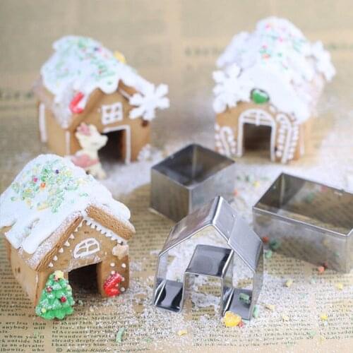 Mini House Shape Biscuit Cutter Set Cute Cookie Mould Stainless Steel Baking Accessories 3 Pcs Christmas Gingerbread Mold
