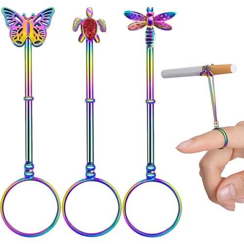 Cigarette Holder Reusable Heat-Resistant Copper Women Men Smoking Finger Ring for Reading