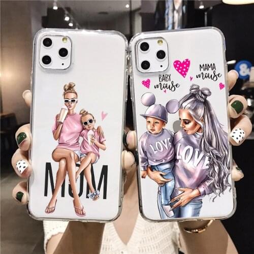 Fashion mama girl Super mom baby phone Case For iPhone 12 11 Pro Max XR 7 6s 8 Plus X XS MAX SE20 Soft TPU Silicone Transparent