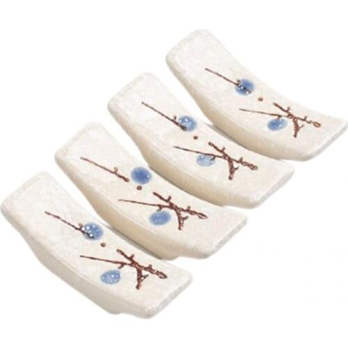 Washable 4Pcs Small Snowflake Design Chopsticks Holder Ceramic Chopstick Rest Stands Convenience for Restaurant