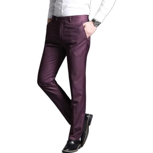 2021Mens trousers Korean business casual solid color straight suit trousers formal mens trousers Slim fit