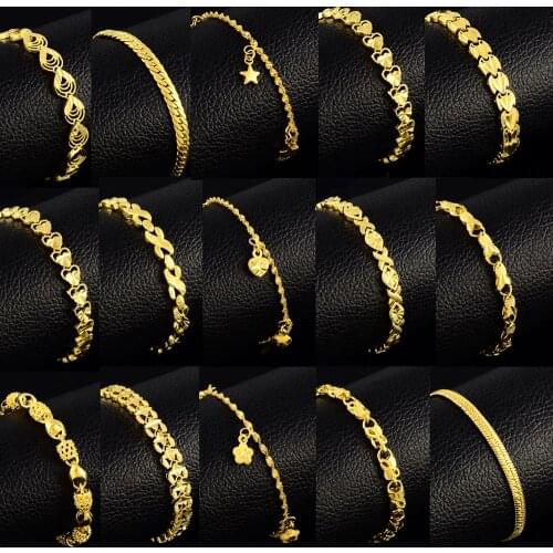 24K Gold Filled Mens Bracelet,Wholesale Pure Gold Color Jewelry Bracelet For Women Men Party Gifts Wedding Fast Fashion Jewelry